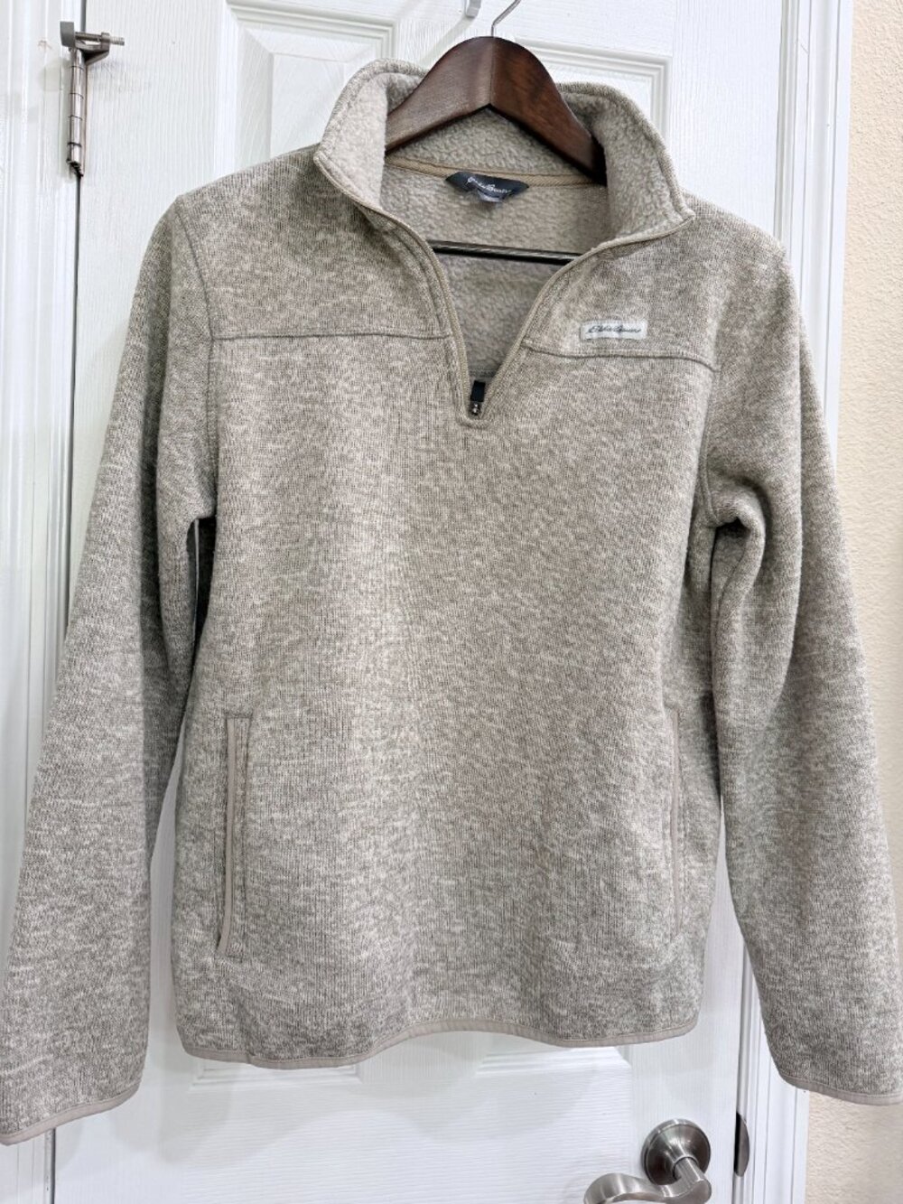 Eddie Bauer Cozy Quarter Zip Sweater Fleece Pullover Women’s Med Oatmeal Beige